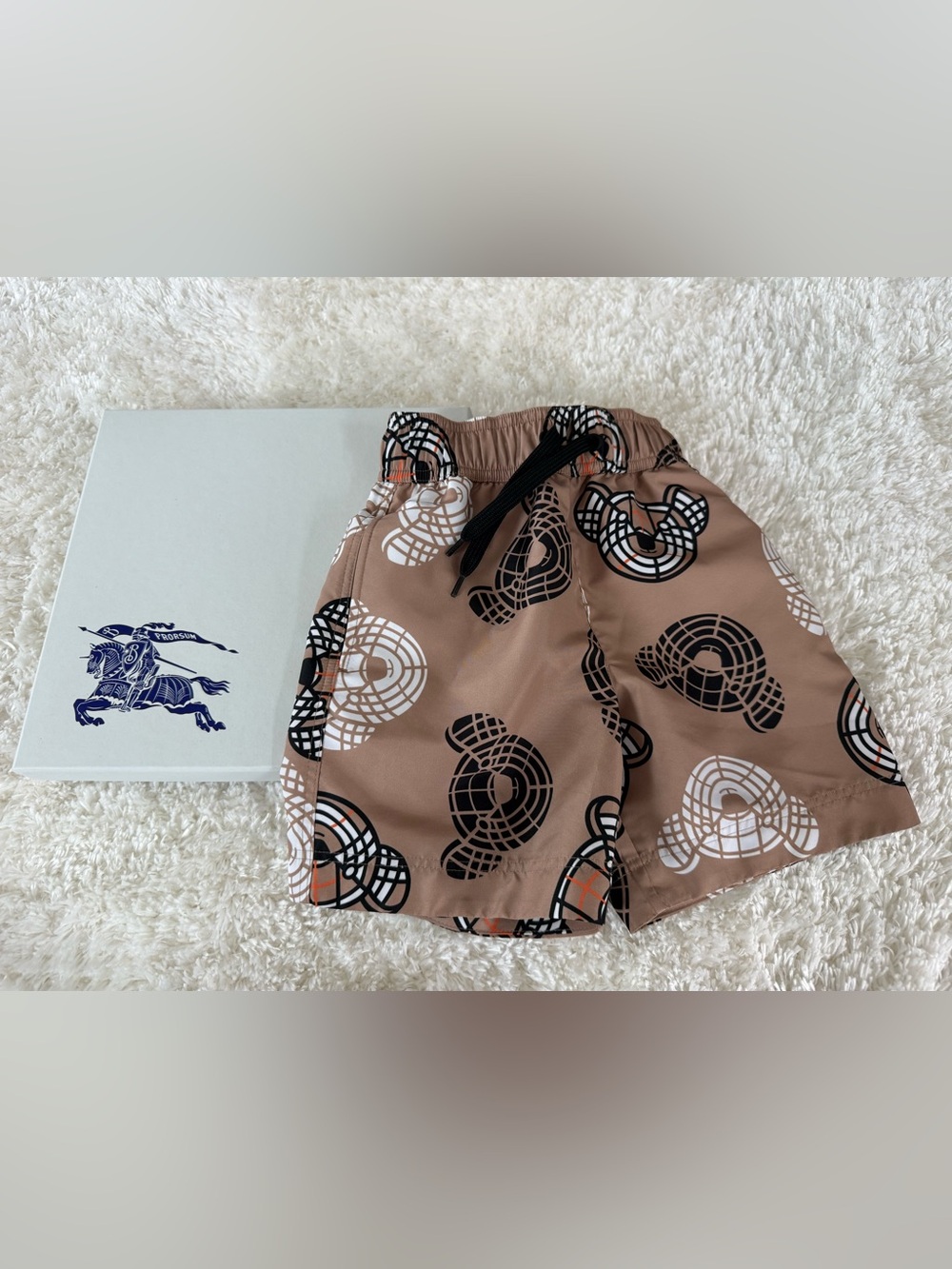 Burberry Swim Shorts in Beige Bear with Black & White Motif